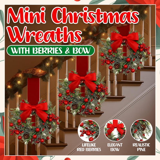 🎄Mini Christmas Wreaths with Berries & Bow – Indoor/Outdoor Festive Decorations