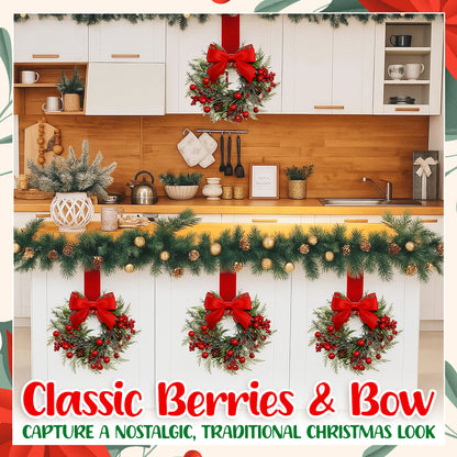 🎄Mini Christmas Wreaths with Berries & Bow – Indoor/Outdoor Festive Decorations