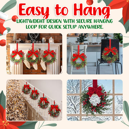 🎄Mini Christmas Wreaths with Berries & Bow – Indoor/Outdoor Festive Decorations