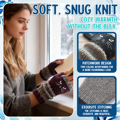 🐱 Purr-fectly Cozy: Embroidered Cat Fingerless Gloves 🧶
