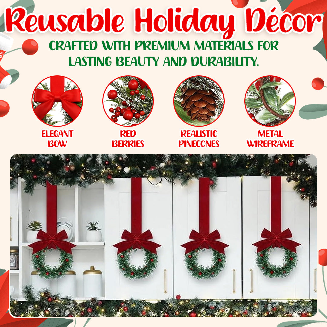 🎄Mini Christmas Wreaths with Berries & Bow – Indoor/Outdoor Festive Decorations