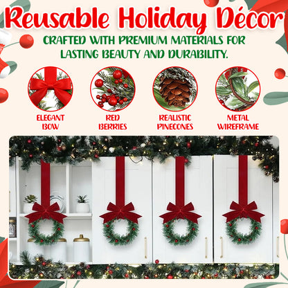🎄Mini Christmas Wreaths with Berries & Bow – Indoor/Outdoor Festive Decorations