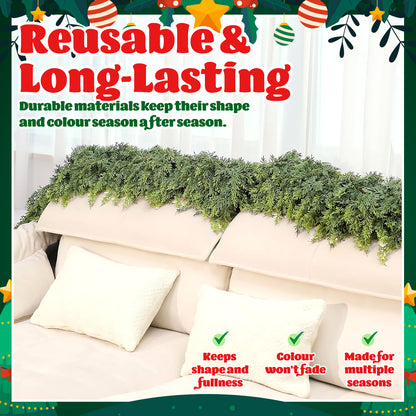 🎄 Christmas Artificial Cedar Garland – Lush, Festive Home décor for Doors, Mantels & Tables! ✨