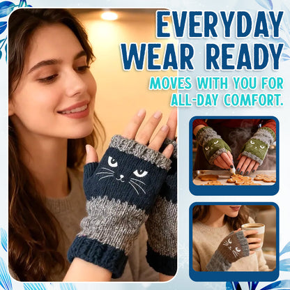 🐱 Purr-fectly Cozy: Embroidered Cat Fingerless Gloves 🧶