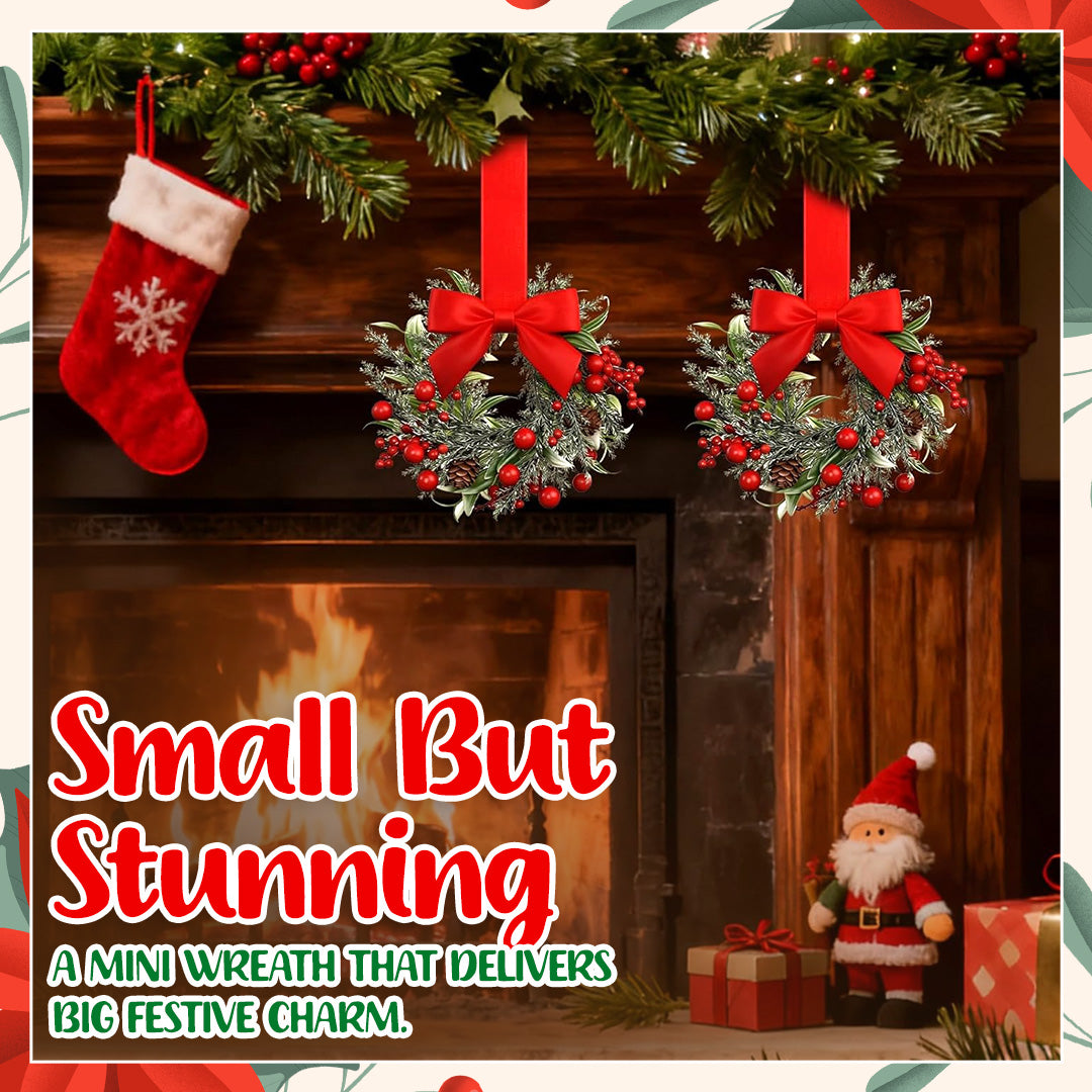 🎄Mini Christmas Wreaths with Berries & Bow – Indoor/Outdoor Festive Decorations