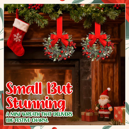 🎄Mini Christmas Wreaths with Berries & Bow – Indoor/Outdoor Festive Decorations