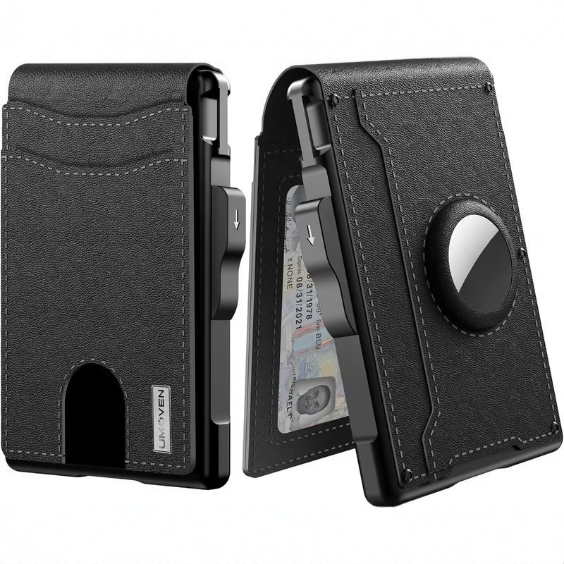 Premium Leather & Aluminum AirTag Wallet – Slim, Secure, and Convenient