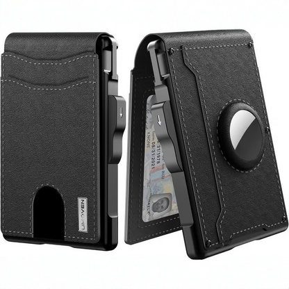 Premium Leather & Aluminum AirTag Wallet – Slim, Secure, and Convenient
