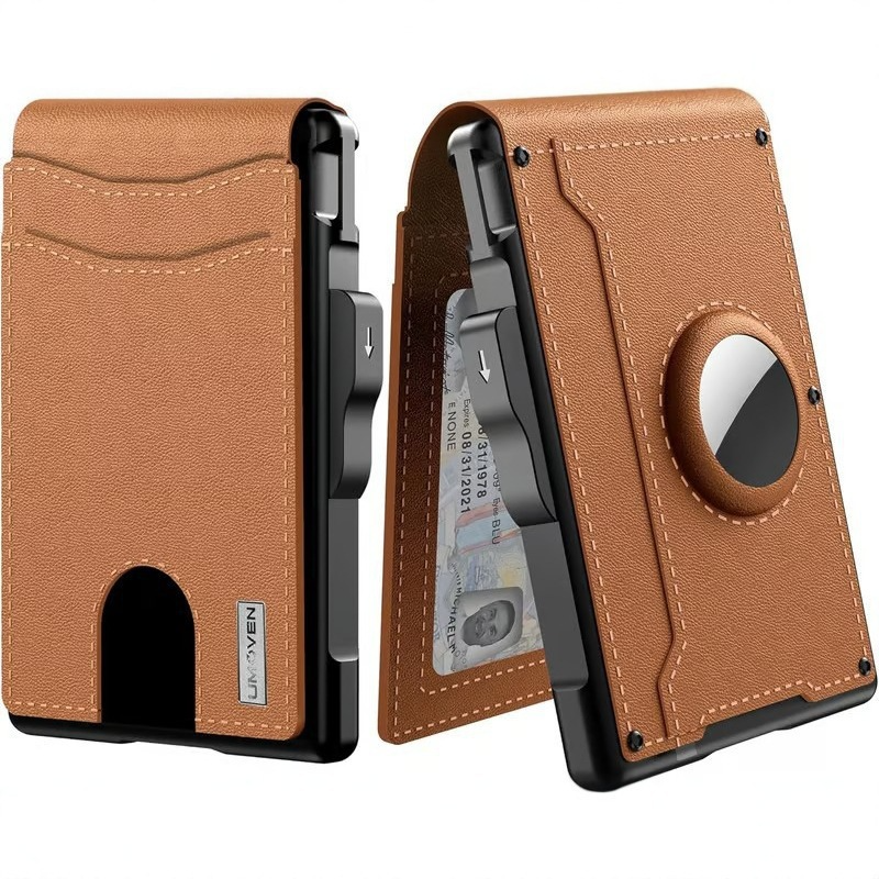 Premium Leather & Aluminum AirTag Wallet – Slim, Secure, and Convenient