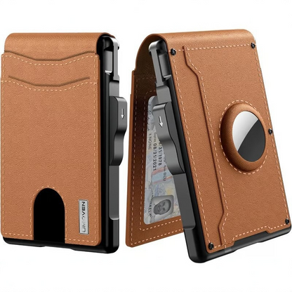 Premium Leather & Aluminum AirTag Wallet – Slim, Secure, and Convenient
