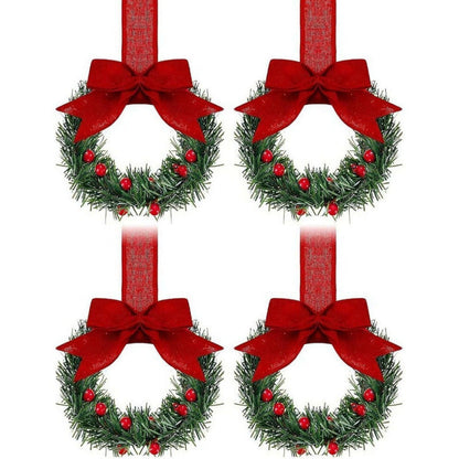 🎄Mini Christmas Wreaths with Berries & Bow – Indoor/Outdoor Festive Decorations