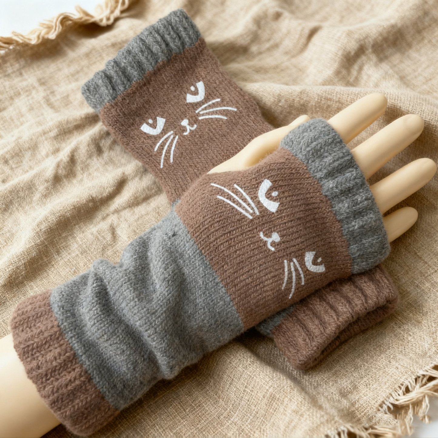 🐱 Purr-fectly Cozy: Embroidered Cat Fingerless Gloves 🧶