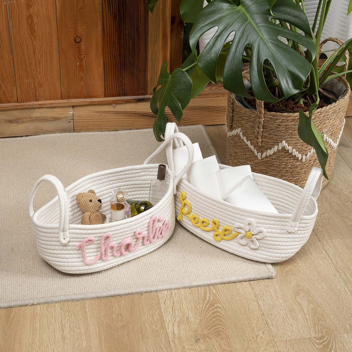 🎁Personalized Cotton Rope Baby Name Basket👶