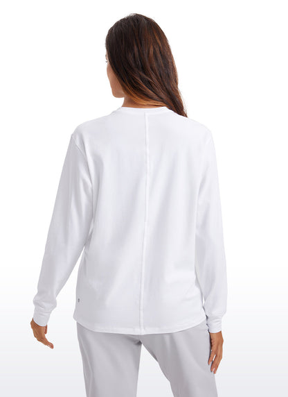 Pima Cotton Long Sleeve Loose Shirts Crew Neck