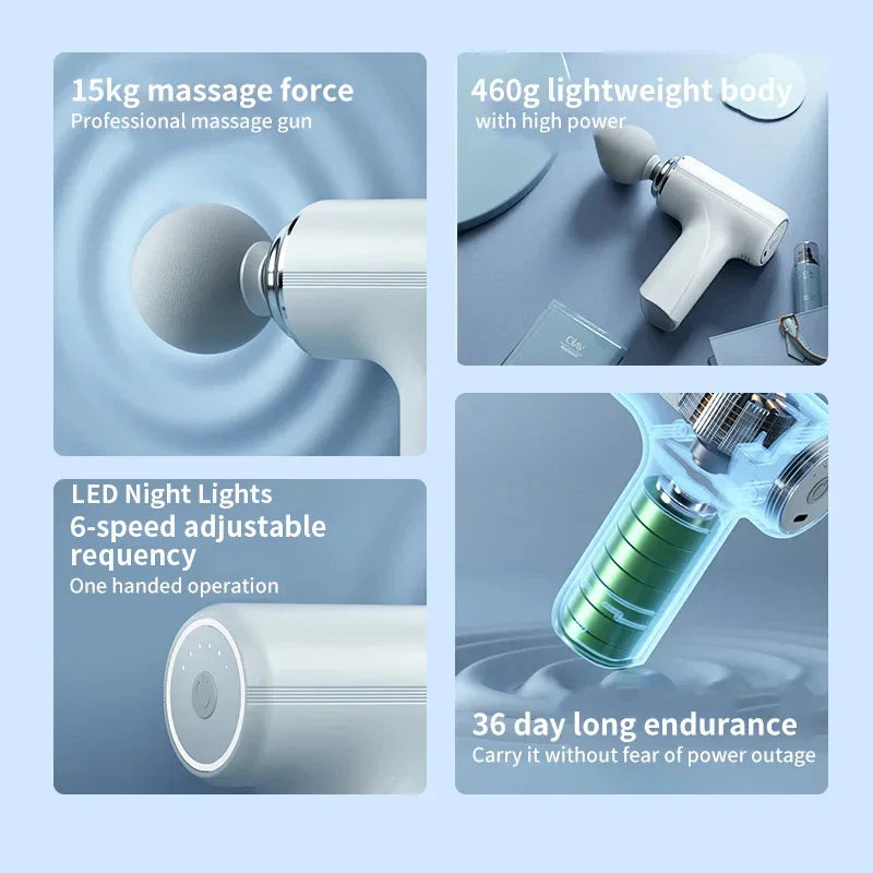 Portable AI Massage Gun – Electric Percussion Massager with 4 Heads & LED Light