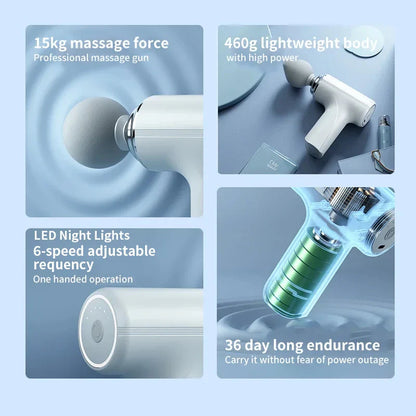 Portable AI Massage Gun – Electric Percussion Massager with 4 Heads & LED Light