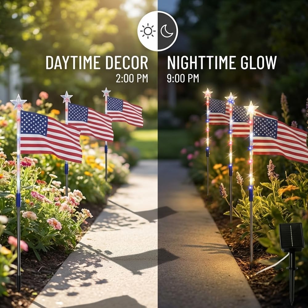 250th Anniversary Solar American Flag Lights – 8PCS Patriotic Pathway Lights