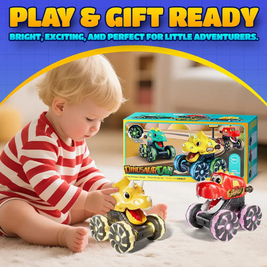 Light-Up Dino Trucks | Press & Go Toy Cars with Moving Jaws for Toddlers
