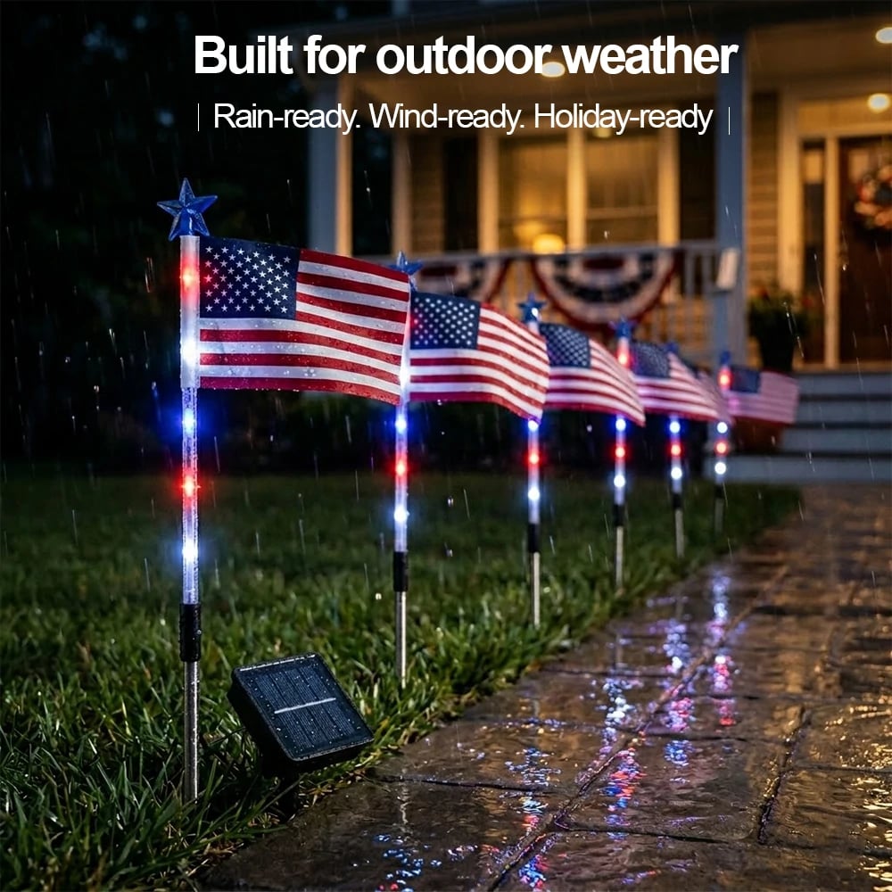 250th Anniversary Solar American Flag Lights – 8PCS Patriotic Pathway Lights