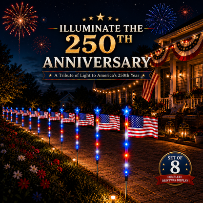 250th Anniversary Solar American Flag Lights – 8PCS Patriotic Pathway Lights