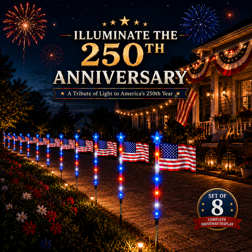 250th Anniversary Solar American Flag Lights – 8PCS Patriotic Pathway Lights