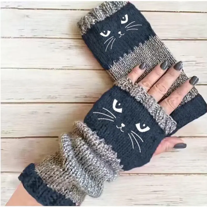 🐱 Purr-fectly Cozy: Embroidered Cat Fingerless Gloves 🧶