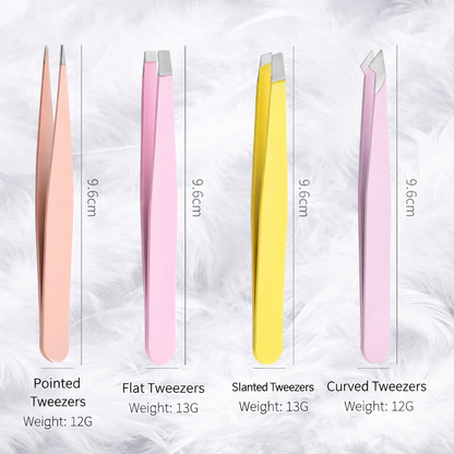 Professional 4-Piece Tweezers Set - Precision Slant & Pointed Tip Eyebrow Tweezer Kit for Facial Hair Removal and Eyebrow Shaping