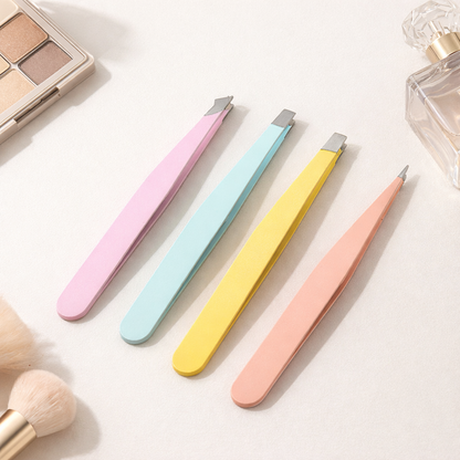 Professional 4-Piece Tweezers Set - Precision Slant & Pointed Tip Eyebrow Tweezer Kit for Facial Hair Removal and Eyebrow Shaping