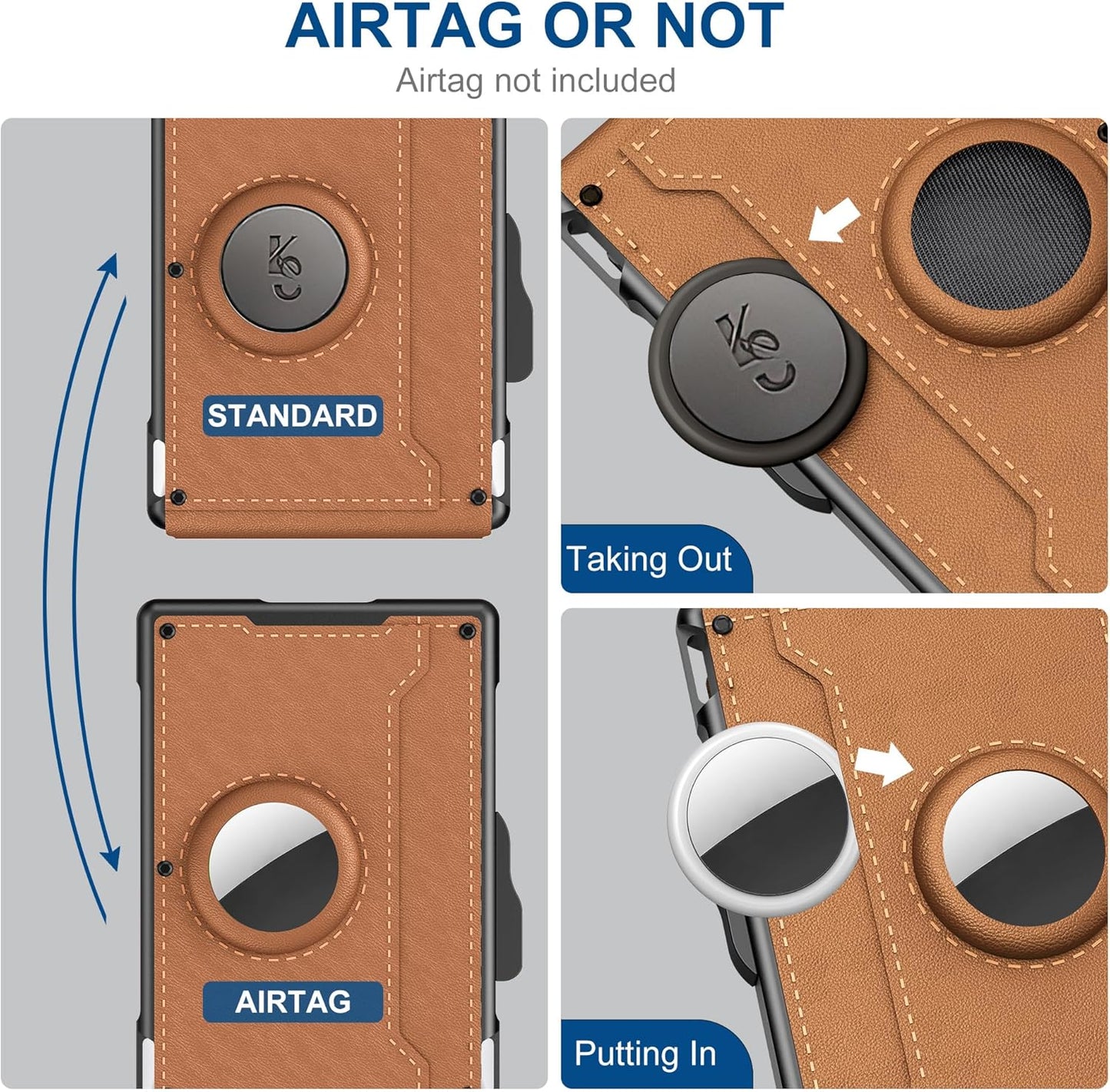Premium Leather & Aluminum AirTag Wallet – Slim, Secure, and Convenient