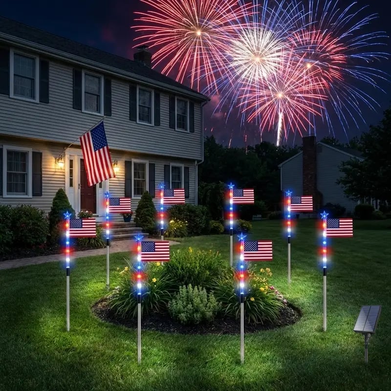 250th Anniversary Solar American Flag Lights – 8PCS Patriotic Pathway Lights