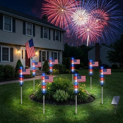 250th Anniversary Solar American Flag Lights – 8PCS Patriotic Pathway Lights