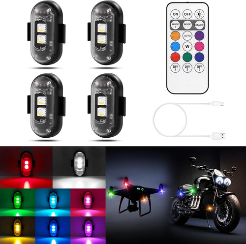 Odeiun™ Remote Control LED Strobe Lights - 8 Colors, IP65 Waterproof, USB Rechargeable