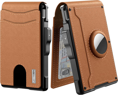 Premium Leather & Aluminum AirTag Wallet – Slim, Secure, and Convenient