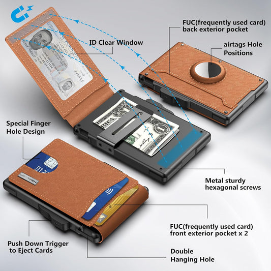 Premium Leather & Aluminum AirTag Wallet – Slim, Secure, and Convenient