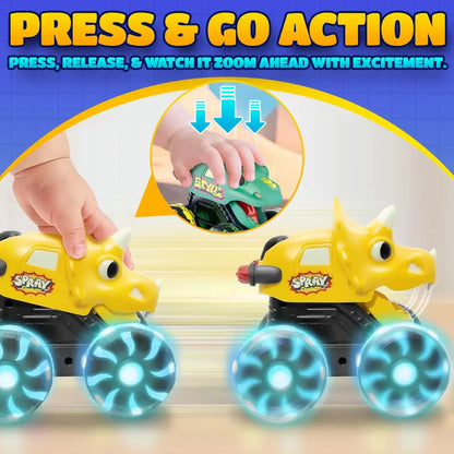 Light-Up Dino Trucks | Press & Go Toy Cars with Moving Jaws for Toddlers