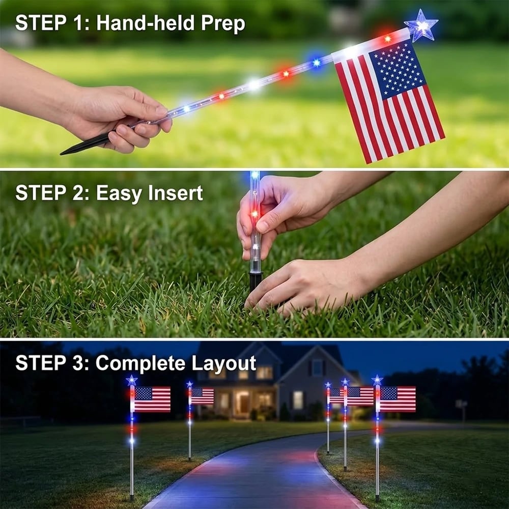 250th Anniversary Solar American Flag Lights – 8PCS Patriotic Pathway Lights
